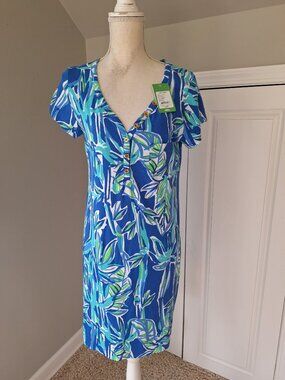 Lilly Pulitzer Palmira Dress in Blue Crush Bamboom pattern.  Size Large